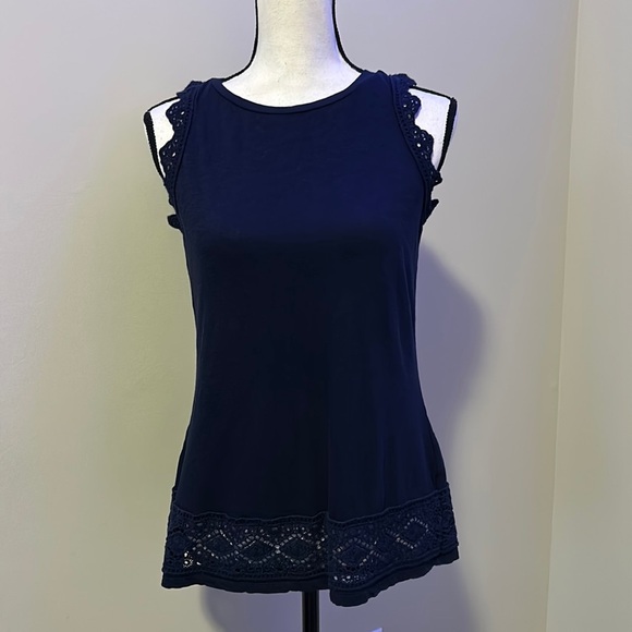 crown & ivy Tops - Navy blue crown and Ivy lace trim tank